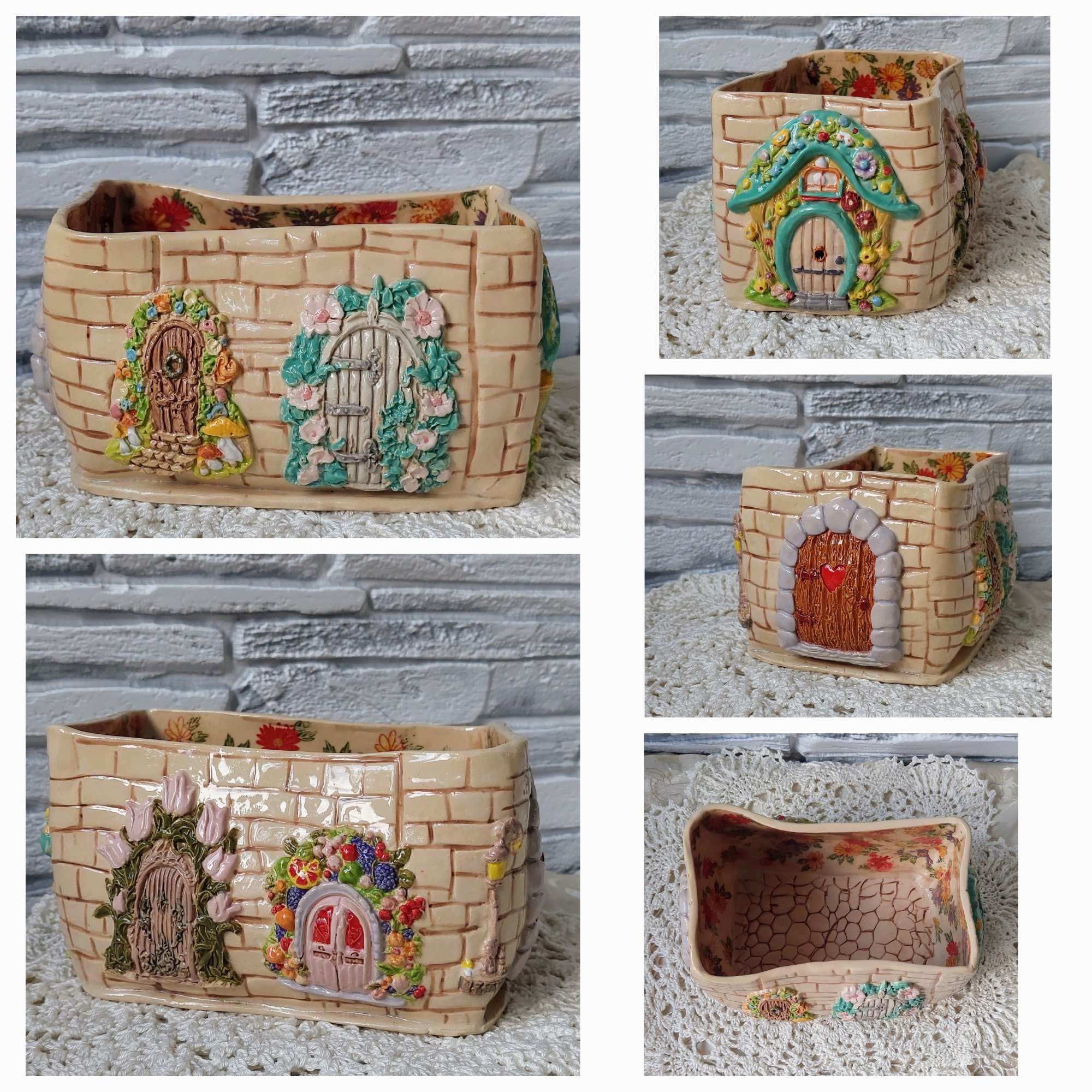 Кашпо с дверками — decor din lut lucrat manual, Little Art House / Ceramic & Decoupage