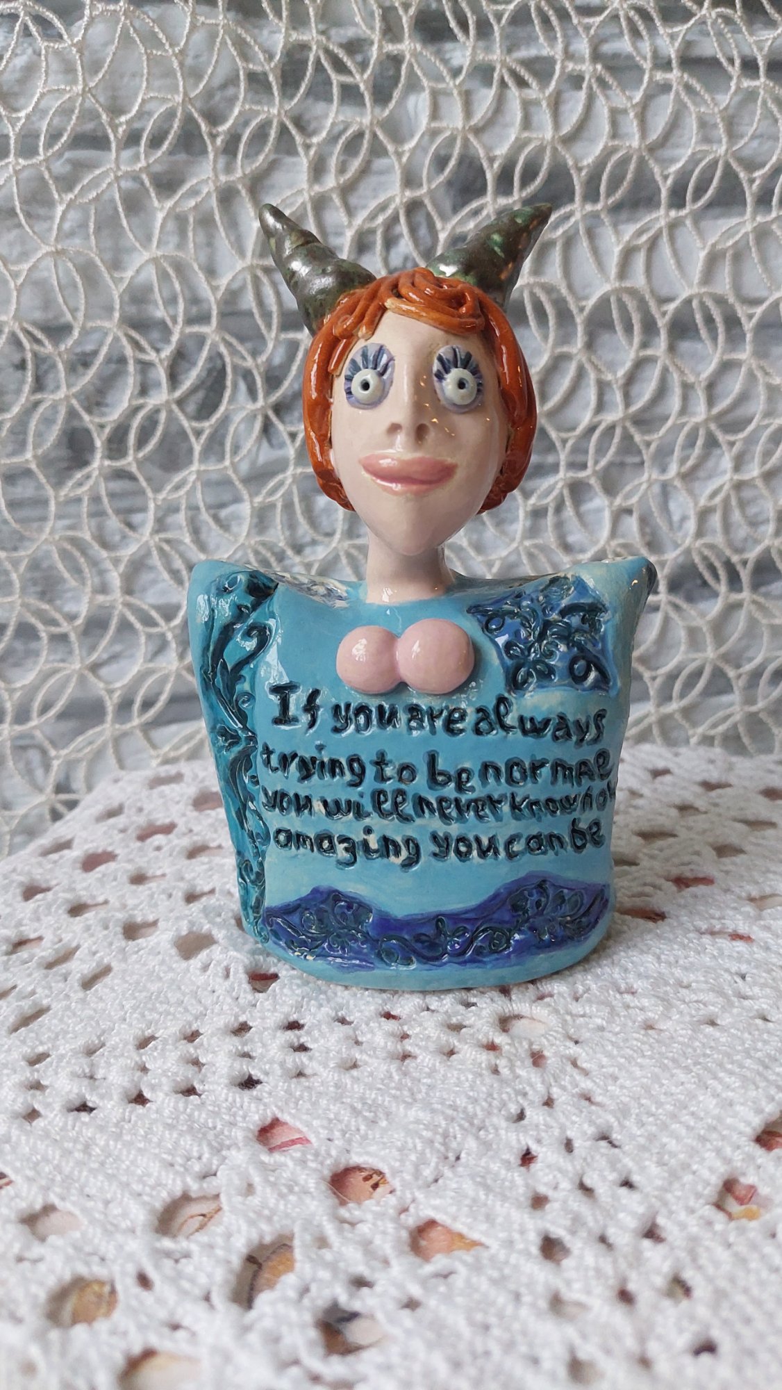 Скульптура женщина из глины — decor din lut lucrat manual, Little Art House / Ceramic & Decoupage
