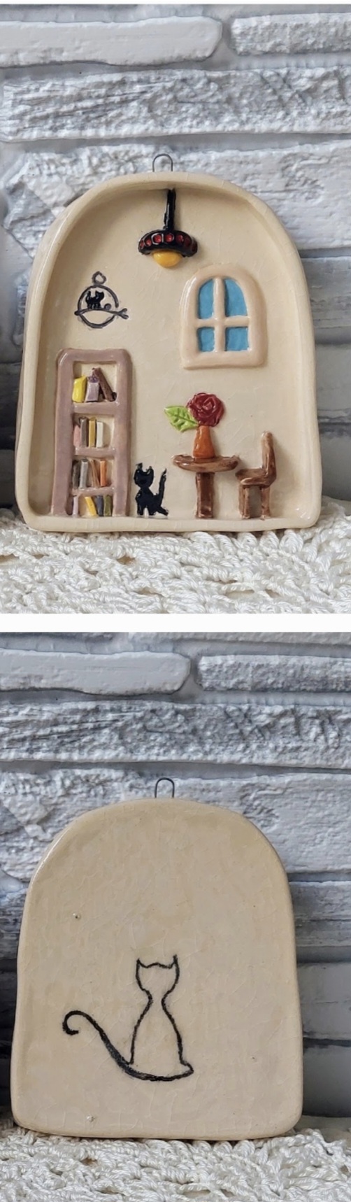 Керамическое панно "комната" из белой глины — decor din lut lucrat manual, Little Art House / Ceramic & Decoupage