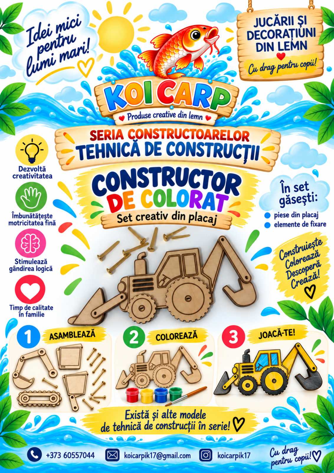 Constructor de colorat, buldoexcavator — seturi pentru creație lucrat manual, KoiCarp