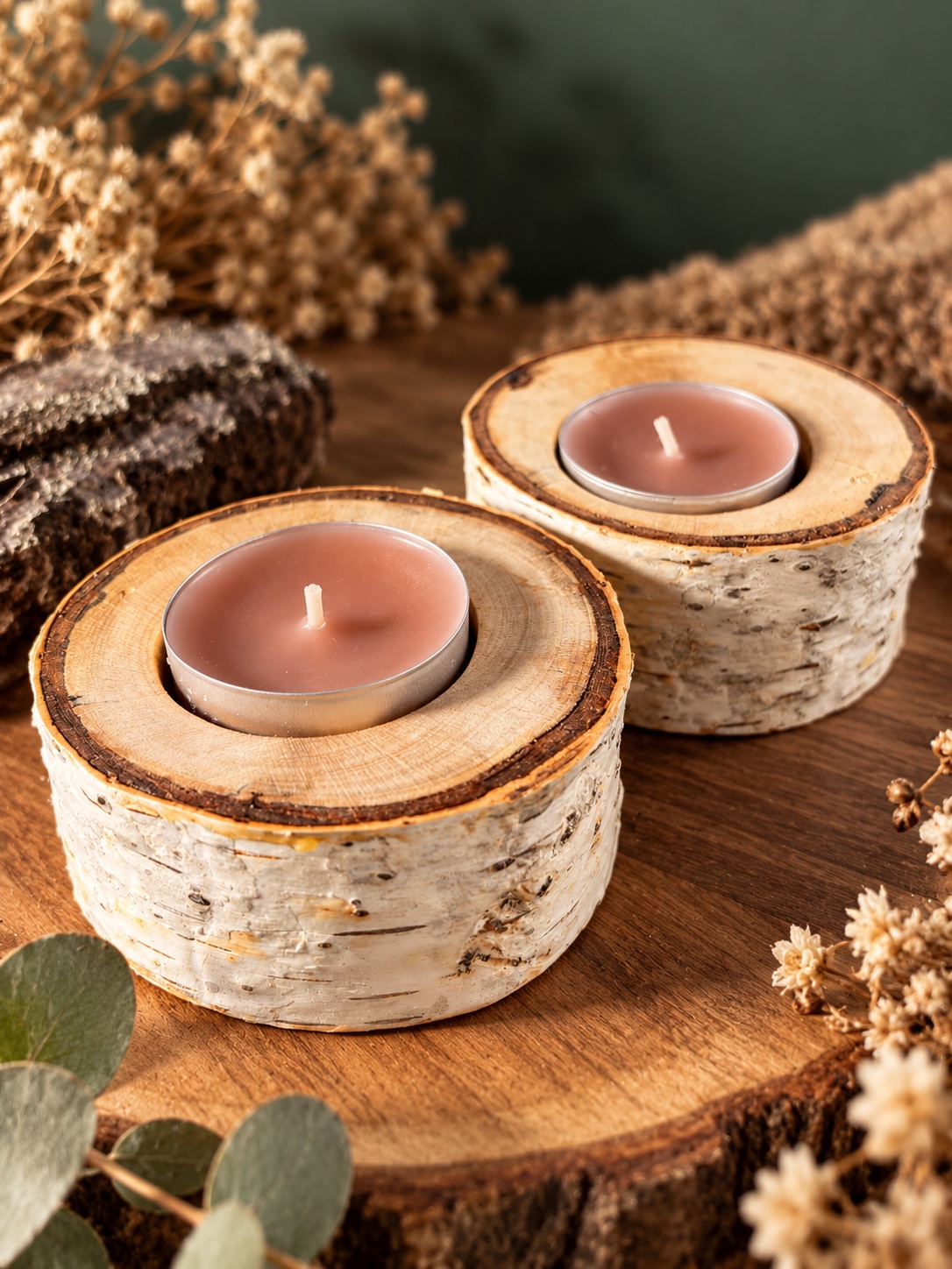 Набор березовых подсвечников — подсвечники и кашпо ручной работы, wood.soft.glow